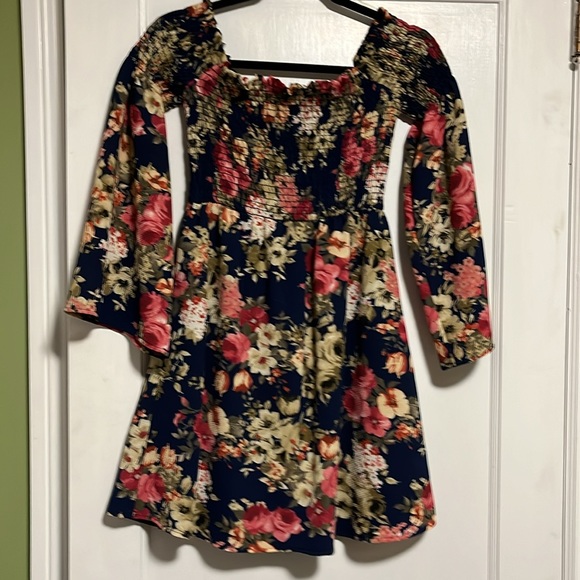 Colorful blue flowered dress. Small - Picture 5 of 7